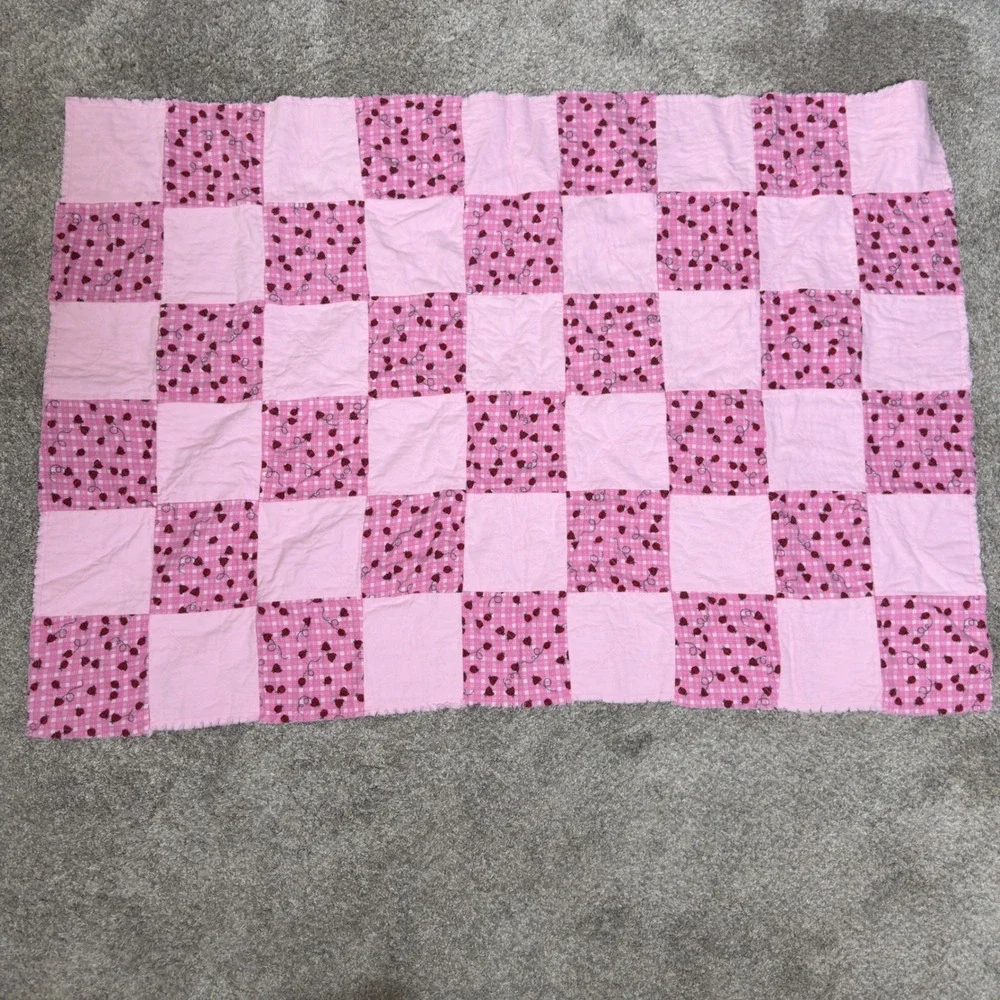 Handmade Baby Girls‎ Cotton Quilt Pink Ladybug Gingham Patchwork Nursery Blanket